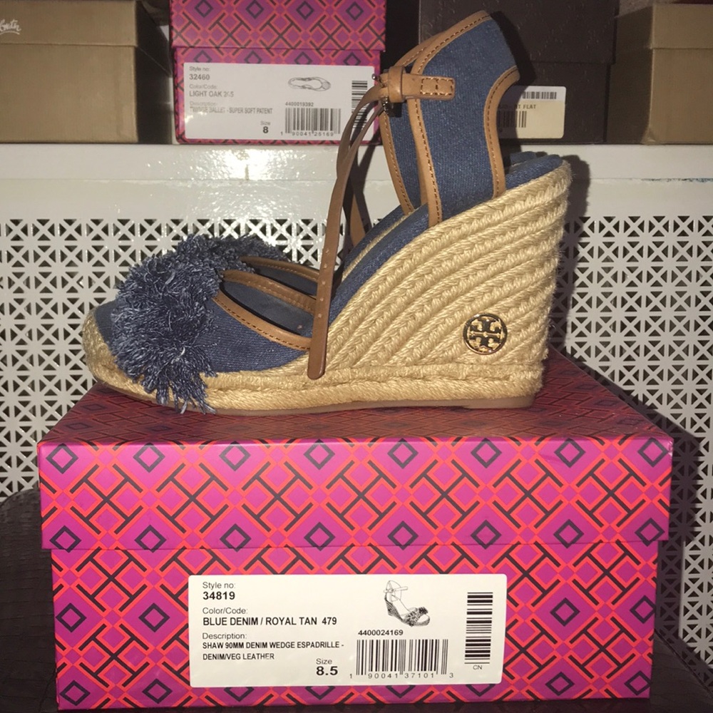 Denim wedge espadrille VEGAN leather.